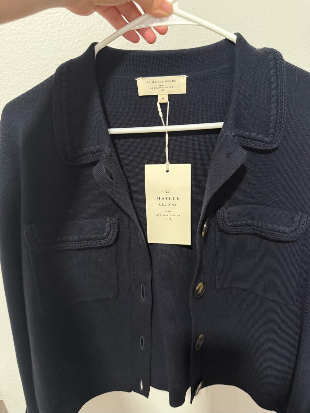 Sezane Navy Button-Front Knit Jacket - Picture 5 of 6